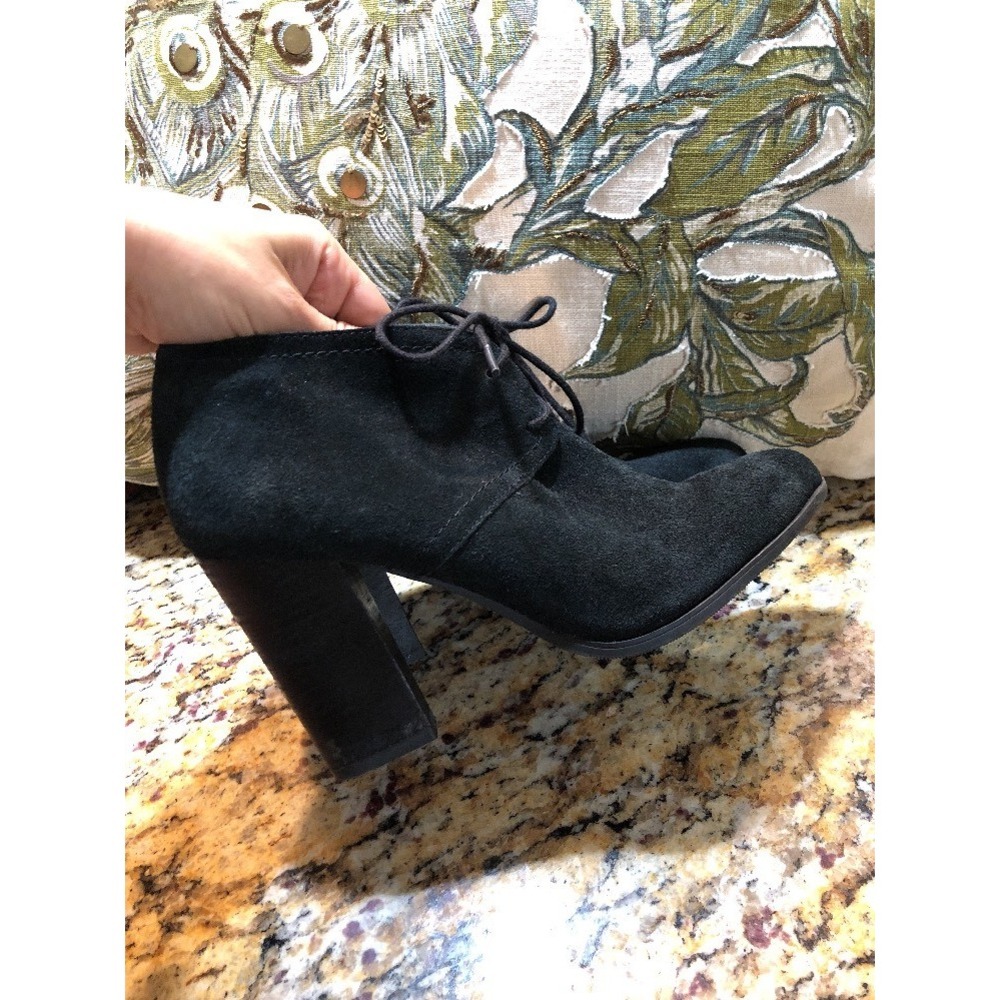 Franco Sarto Black Suede Lace Up Ankle High Heel Booties 7 M Leandra Boots